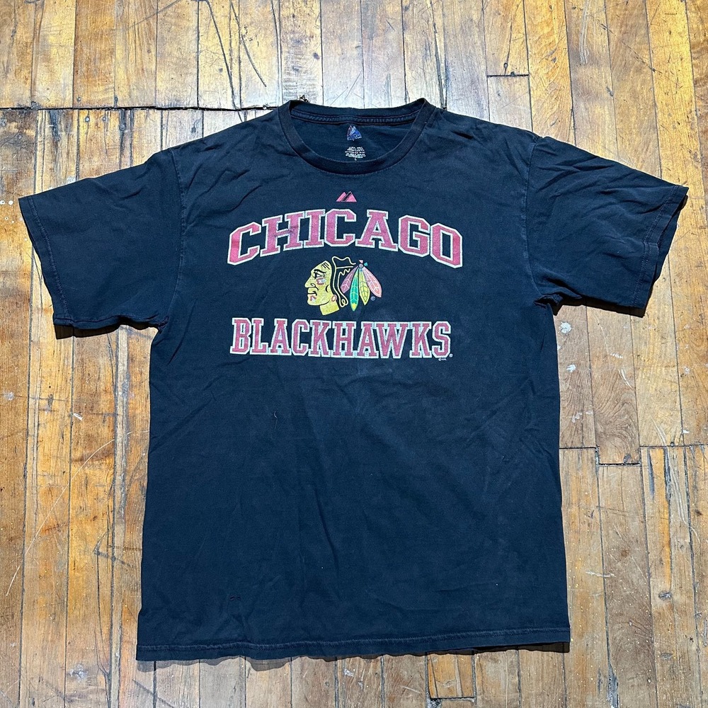 Chicago Blackhawks NHL Majestic Tee Shirt Men's Large Black Short Sleeve Graphic